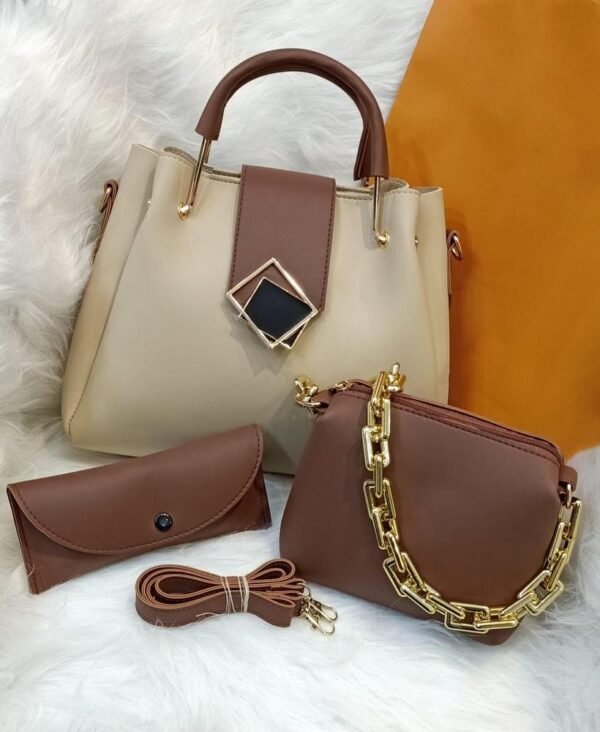 Women's PU Leather Plain Handbag, Pack of 3