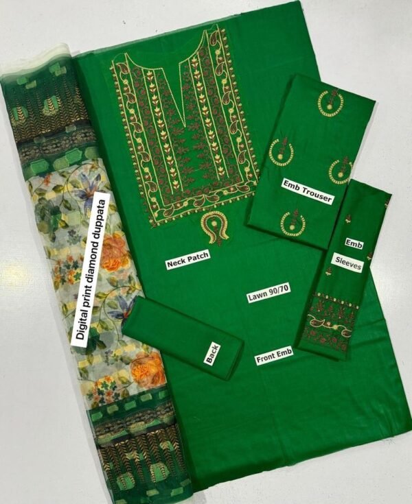 3Pcs Women's Unstitched Lawn Plain Suit