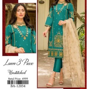 3Pcs Women's Unstitched Lawn Embroidered Suit
