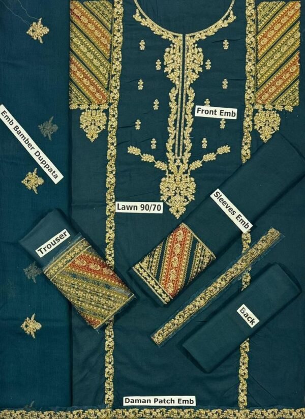 3Pcs Women's Unstitched Lawn Embroidered Suit