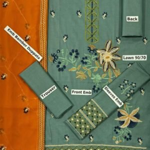3Pcs Women's Unstitched Lawn Embroidered Suit