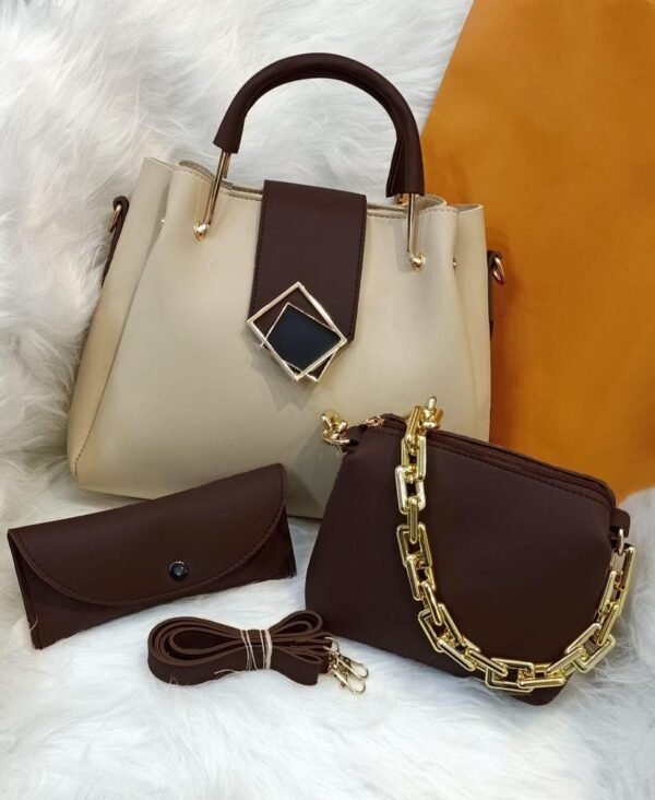 Women's PU Leather Plain Handbag, Pack of 3