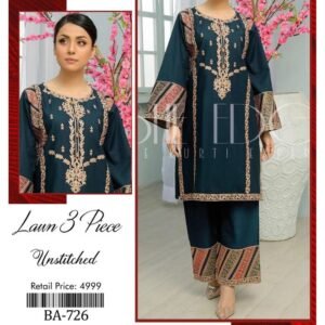 3Pcs Women's Unstitched Lawn Embroidered Suit