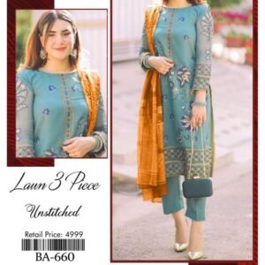 3Pcs Women's Unstitched Lawn Embroidered Suit