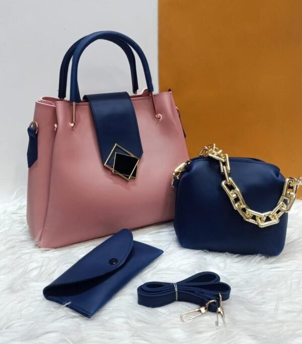 Women's PU Leather Plain Handbag, Pack of 3