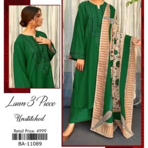 3Pcs Women's Unstitched Lawn Plain Suit