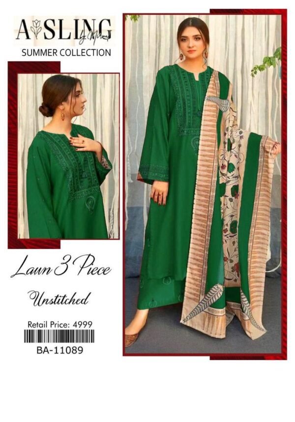3Pcs Women's Unstitched Lawn Plain Suit