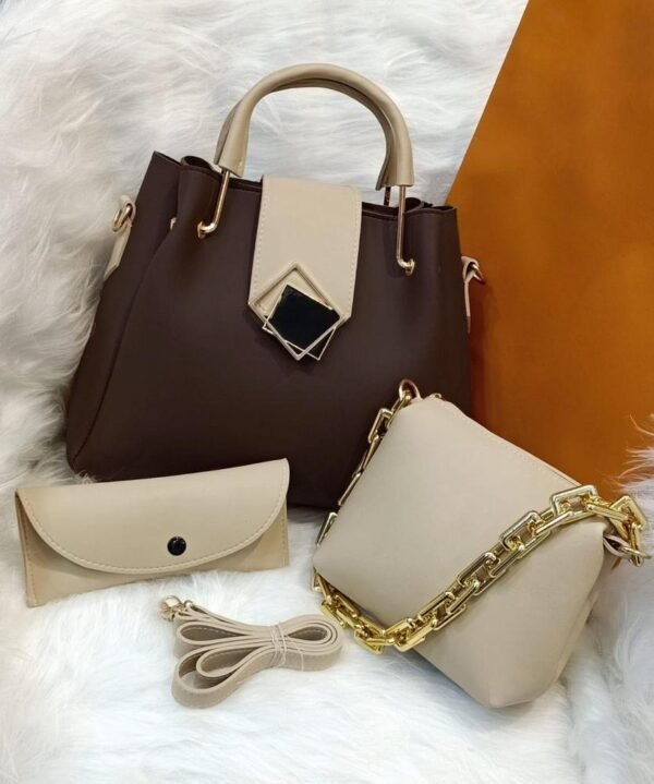 Women's PU Leather Plain Handbag, Pack of 3