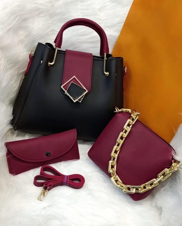 Women's PU Leather Plain Handbag, Pack of 3