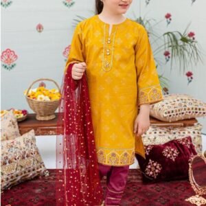 3 Pcs Girl's Lawn Embroidered Shirt and Trouser Suit