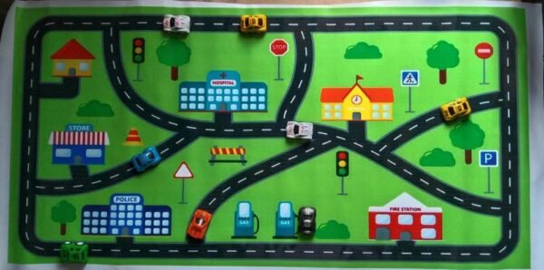 Kids Play City Roads Mat-With Cars