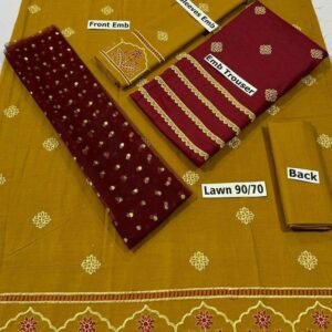 3 Pcs Girl's Lawn Embroidered Shirt and Trouser Suit