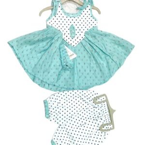 2 Pcs Girl's Cotton Printed Frock & Knicker Set