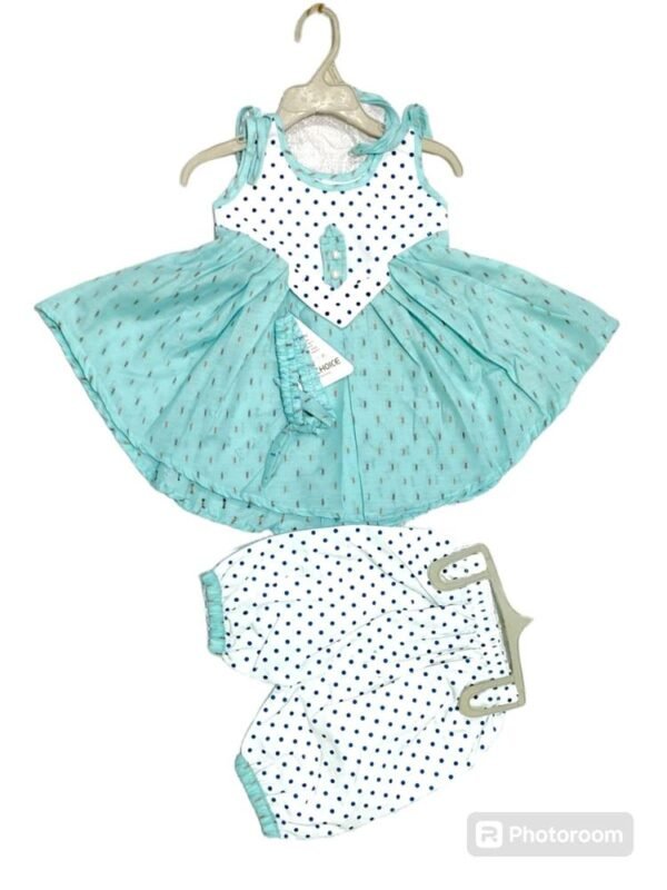 2 Pcs Girl's Cotton Printed Frock & Knicker Set