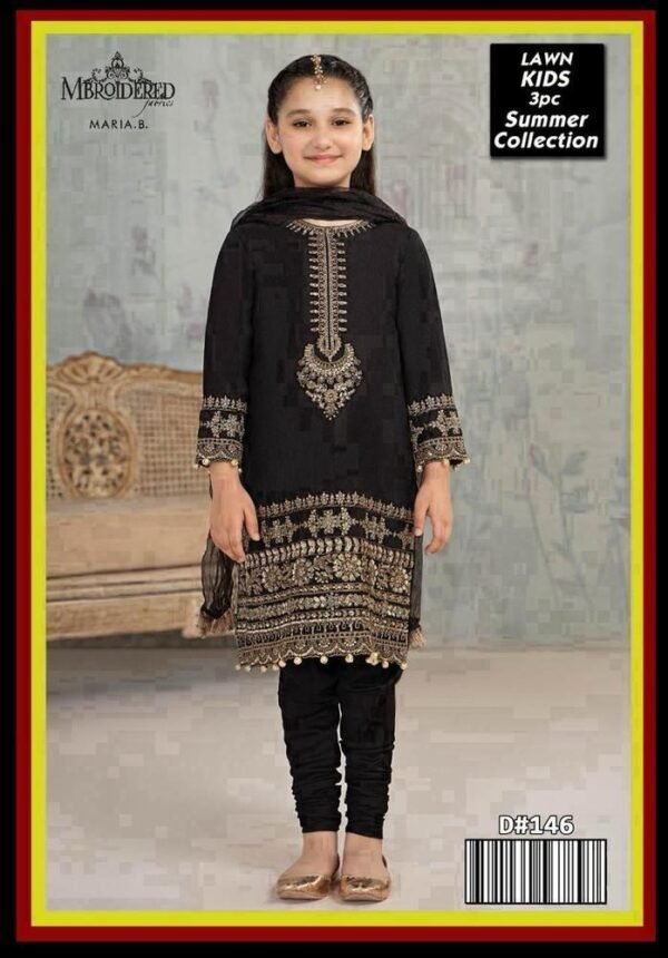 3 Pcs Girl's Unstitched Lawn Embroidered Shirt