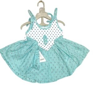 2 Pcs Girl's Cotton Printed Frock & Knicker Set
