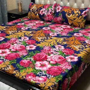 3 Pcs Crystal Cotton Printed Double Bedsheet
