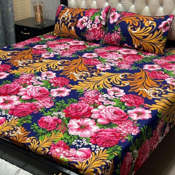 3 Pcs Crystal Cotton Printed Double Bedsheet