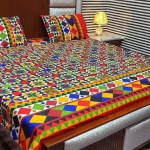 3 Pcs Crystal Cotton Printed Double Bedsheet