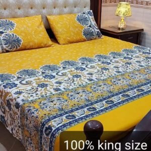 3 Pcs Crystal Cotton Printed Double Bedsheet