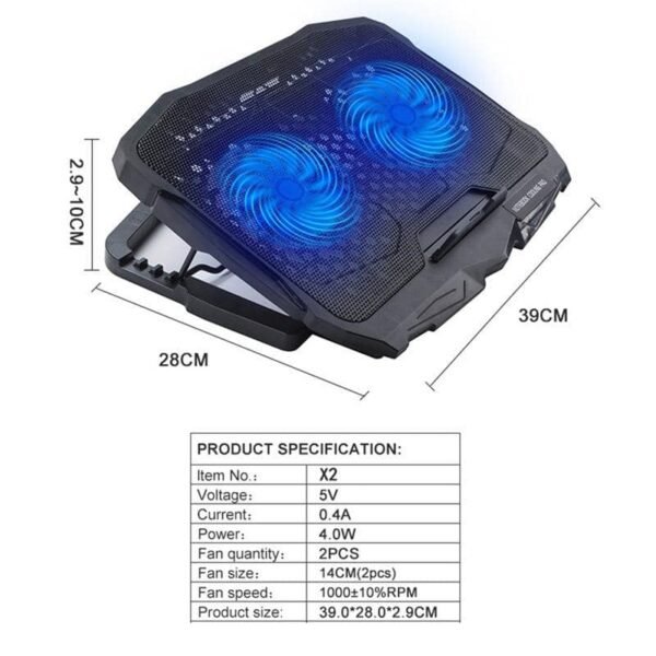 X2 Cooling Pad For Laptops With 2 Large Fan